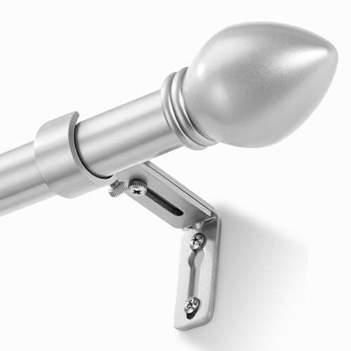 LLPJS Curtain Rods for Windows 16 to 150 inches, Curtain Rod Max Adjustable Length to 158 in, Drapery Rod 1 inch Diameter with Modern Knobs Finials (Satin Silver, 16" to 150" - Set of 1)