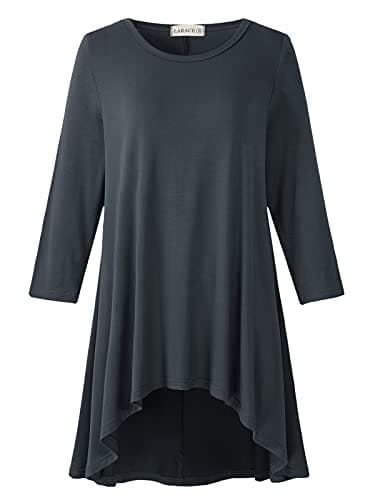 LARACE Womens Plus Size 3/4 Sleeve High Low Swing Tunic Tops, DeepGray, S