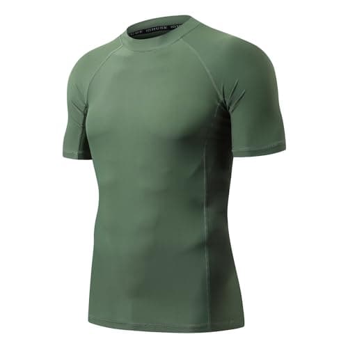 Men's Short Sleeve UPF 50+ Baselayer Skins Performance Fit Compression Rash Guard Logo Green S