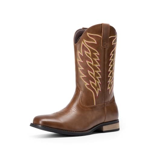 Bruno Marc Cowboy Boots for Men, Slip on Western Boots with Chic Embroidered Durable Short Retro Country Square Toe Boot,Size 6,Coffee,BMUMKB2502