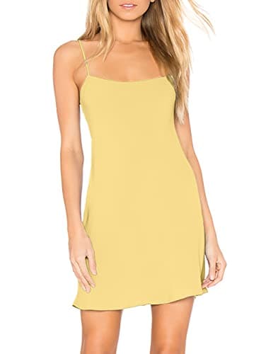 H HIAMIGOS Cotton Slip Dress for Women Nightgown with Built in Bra Chemise Lounge Dress LIGHT YELLOW