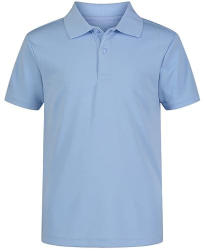 Nautica Boys' School Uniform Short Sleeve Polo Shirt, Button Closure, Moisture Wicking Performance Material, Light Blue, 14-16