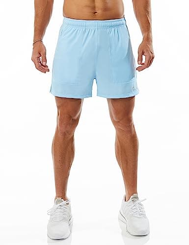 Ouber Men's Athletic Gym Shorts Workout Quick Dry Shorts for Men Running Training with Zipper Pockets, Sky Blue S