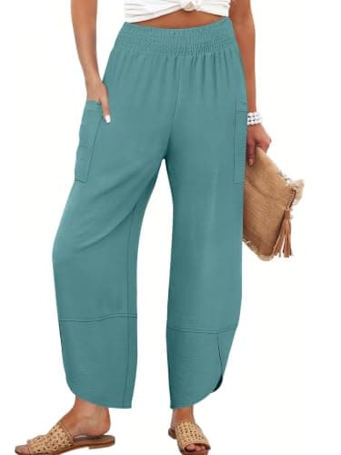 ANRABESS Womens Wide Leg Palazzo Capri Barrel Pants Lake L