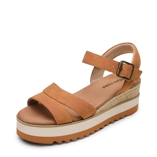 DREAM PAIRS Wedge Sandals for Women Espadrille Platform Sandals Open Toe Ankle Strap Low Wedges Heel Comfortable Sandals for Summer,Size 7.5,Tan,SDWS26012W