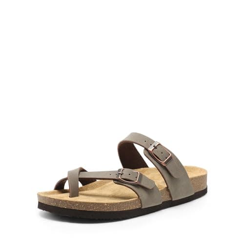 DREAM PAIRS Women's Thong Slide Sandals with Cork Footbed Open Toe Adjustable Slip On Slippers Comfort Flat Sandals for Summer,Size 7,Brown,SDSS2405W