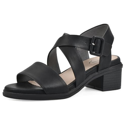 CLIFFS BY WHITE MOUNTAIN Women's Cordovan Strappy Low Block Heel Sandal, Black/Burnished/Smooth, 6 M