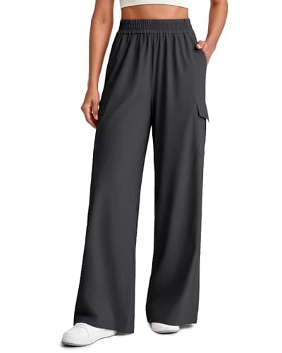 G4Free Summer Pants for Women Flowy Lounge Pants with Pockets Loose Wide Leg Trousers Casual Travel Beach Pants(Black S,31")