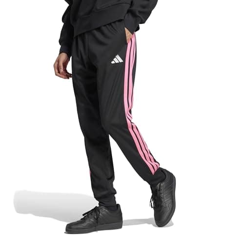 Adidas Men's 3-Stripes Tricot Tapered Track Top, Black/Lucid Pink, Small
