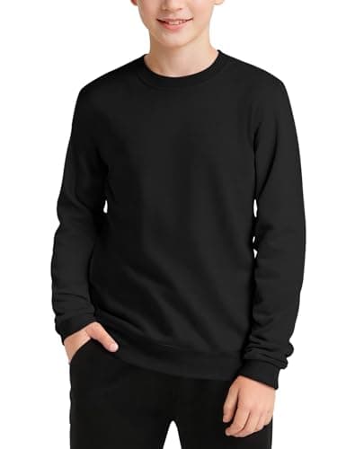 BOOPH Boys Long Sleeve Shirts Kids Crewneck Sweatshirts Pullover Tshirt Black 7-8 Years