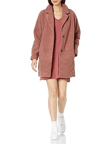 Amazon Essentials Women's Teddy Bear Fleece Oversized-Fit Lapel Jacket, Dusty Rose, Medium