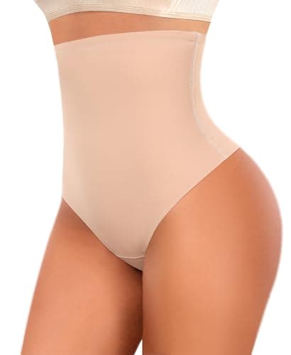 Ganado Tummy Control Thong Shapewear for Women High Waisted Shaping Underwear Thong Panties Body Shaper Panty Girdle (#1 Beige, X-Large)