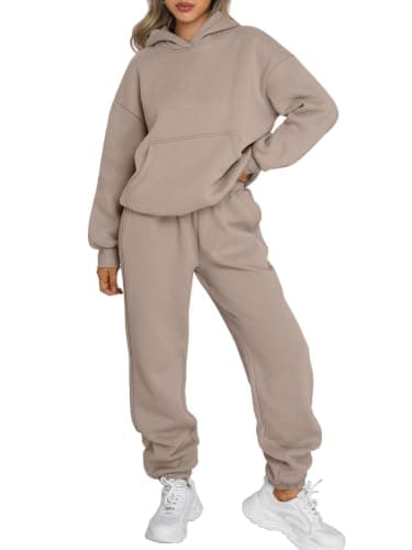 Trendy Queen Sweatsuits Women Two Piece Lounge Tracksuit Sets CoffeeGrey M