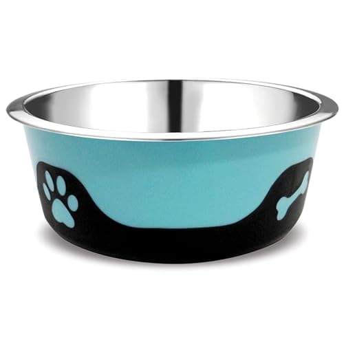 Thermocool Insulated Stainless Steel Pet Bowl - 32 Oz (Large) Non-Slip Feeding Dish Reduces Sliding & Spills, Keeps Water Cold & Food Warm, Dishwasher Safe (Blue)