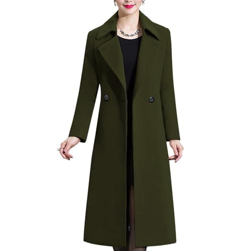 Aprsfn Women's Winter Wool Coats Warm Double-breasted Notched Lapel Jackets Midi Long Peacoat Long Sleeve Pea Coats(Army Green, Small)