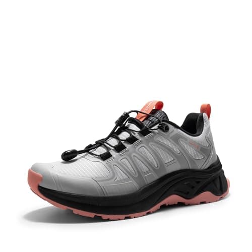 NORTIV 8 Women's Quick Laces Hiking Shoes Lightweight Walking Outdoors Trekking Trails Camping Casual Sneakers,Size 11,Grey Pink,SNHS242W