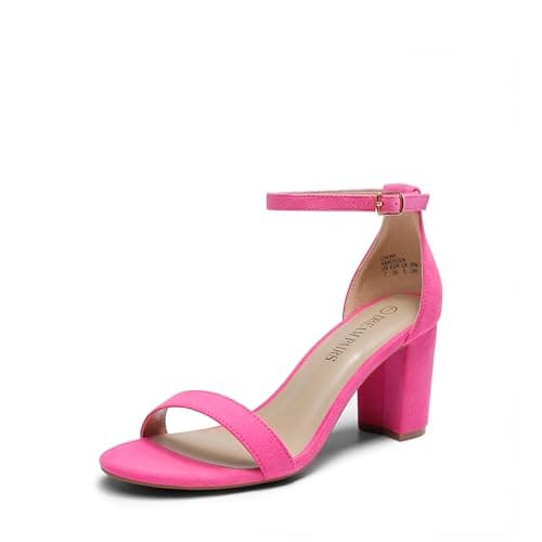 DREAM PAIRS Women's Chunk Low Heel Pump Sandals,Size 7.5,Fuchsia-Suede,CHUNK