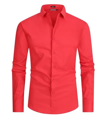 Alex Vando Mens Dress Shirt Easy Care Slim Fit Long Sleeve Cotton Stretch Button Down Shirt,Red,XXL