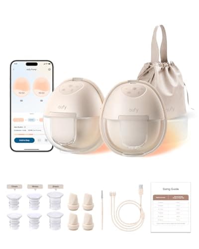 eufy Security Heated Breast Pump S1, Hands-Free Breast Pump with Industry-Leading HeatFlow Tech, App-Controlled OptiRhythm, 300 mmHg Strong Suction, Leakproof, Slim and 46 dB Quiet for in-Bra Use