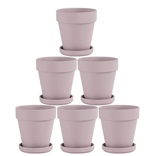 Pink Terra Cotta Pots with Saucer- 6-Pack Small Terracotta Pot Clay Pots 4'' Clay Ceramic Pottery Planter Cactus Flower Pots Succulent Pot with Drainage Hole- Great for Plants,DIY Craft Projects