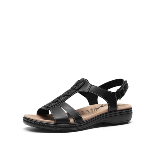 DREAM PAIRS Women's Thong T-strap Orthotic Flat Sandals,Black,6.5