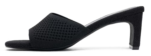 Vepose Black Women's Square Open Toe Heeled Sandals, Approx 3 Inch Slim Block Heel, Slip On Knit Mesh Woven Mules for Wedding Guest 6108 Size 8 (czr6108 black 08)
