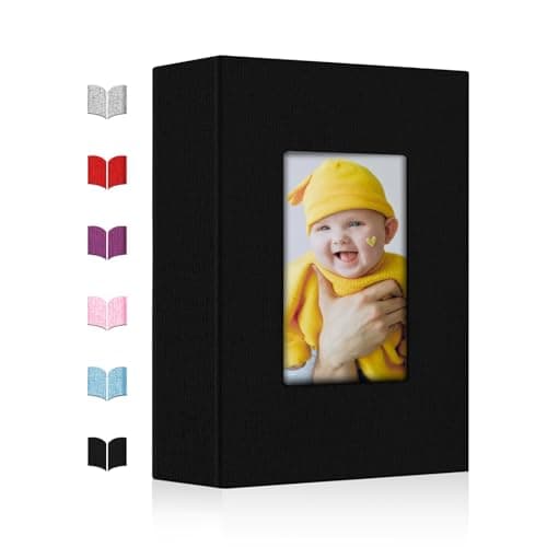 Photo Album 4x6,Linen Cover Slide-in Photo Album Book Can Holds 200 4x6 Photos with 50 Black Sheets for Baby Family Pictures Artwork or Postcards Storage (Black)