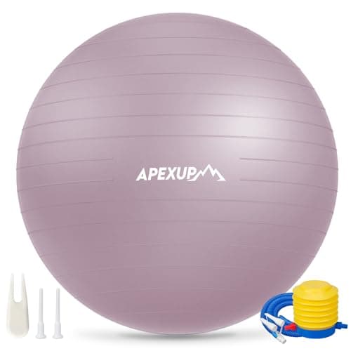 APEXUP Yoga Ball Exercise Ball Anti Slip Heavy Duty for Fitness, Balance & Core Workout, Balance Training, Pregnancy & Physical Therapy, 5 Sizes (M (19"~22) 55cm, Mauve)