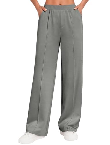 Gracyoga Wide Leg Stretchy Work Pants Slacks for Women Business Casual Outfits High Waisted Trousers with Pockets M Dark Gray