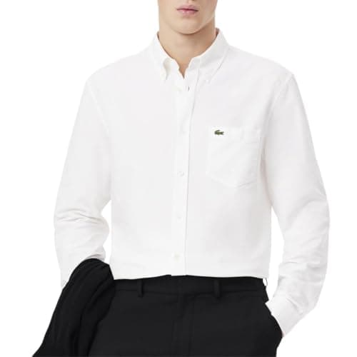 Lacoste Men's Regular Fit Oxford Shirt, White, X-Large