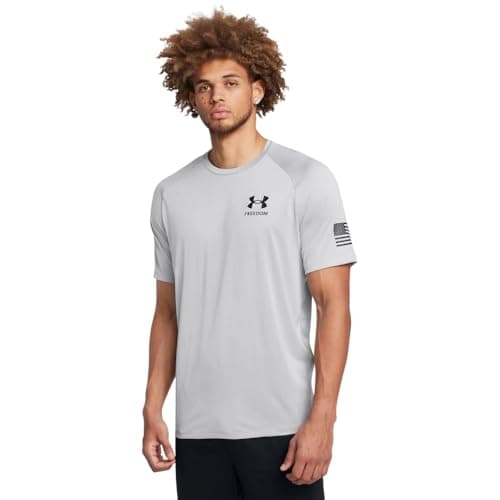 Under Armour Men's Freedom Tech Short Sleeve T-Shirt, (011) Mod Gray Light Heather / / Black, 5X-Large