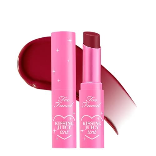 Too Faced Kissing Juicy Tint Lip Balm | Hydrating, Long Lasting Lip Stain for Instant Color + Shine with Juicy Scents, 0.10 Ounce, Raspberry