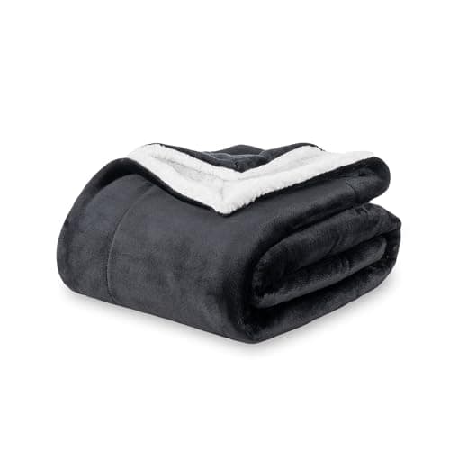 Berkshire Blanket-Sherpa Fleece Blanket, Warm and Soft Loftmink Reversible Blanket for Bed, Sofa and Travel, Black, 90 in x 108 in
