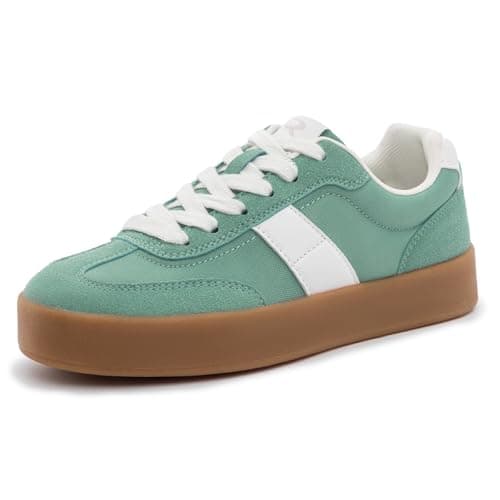 Rihero Platform Sneakers for Women Fashion Retro Green Sneakers Spring Ladies Comfortable Tennis Walking Shoes Size 9