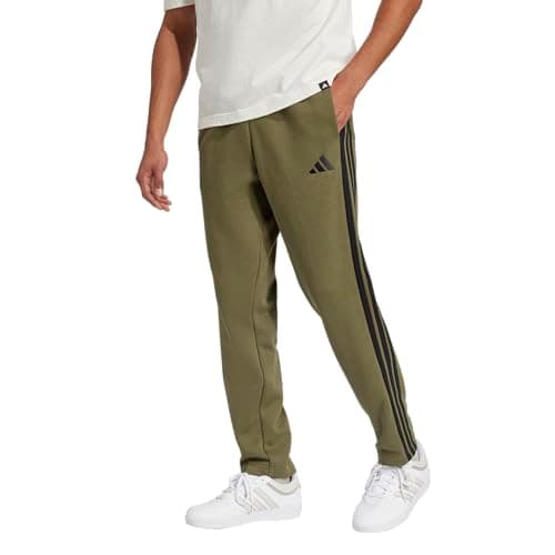 Adidas Mens Essentials 3-Stripes Fleece Sportswear Pants, Olive Strata/Black, X-Small