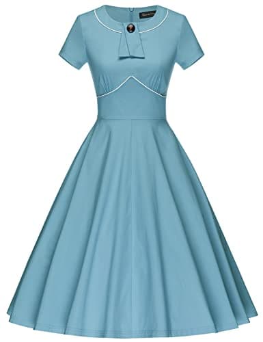GownTown Women's 1950s Vintage Dress Dot Plaid Swing Cocktail Dresses with Pockets