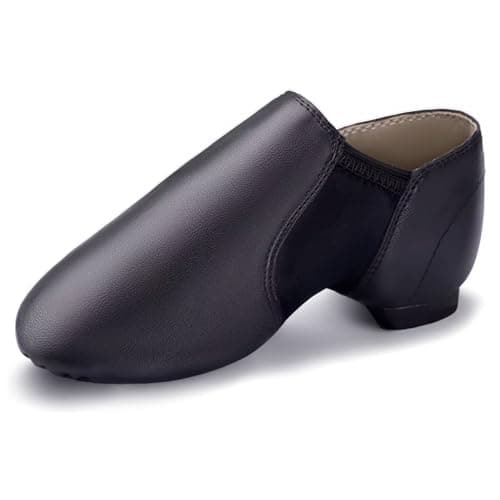 ARCLIBER PU Leather Jazz Shoes for Girls and Boys, Slip-on Dance Shoes Black Jazz Shoes Size 12