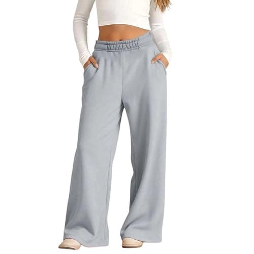 Ayolanni Girls Fashion Girls Sweatpants Wide Leg Elastic Waist Casual Sweat Pants with Pockets Baggy Athletic Trackpants Kid Preppy Clothes Gray