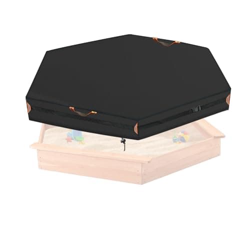 Outdoor Hexagonal Sandbox Cover with Two Night-Vision Reflective Handles and 5-Meter Webbing Loops, Featuring an Elastic Drawstring at the Bottom. Suitable for sandboxes up to 60“L x 52”W x 9" H.