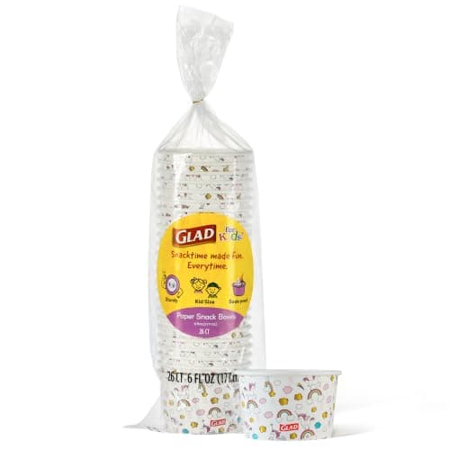 Glad for Kids Unicorn Disposable Paper Snack Bowls, 6 Oz, 26 Count