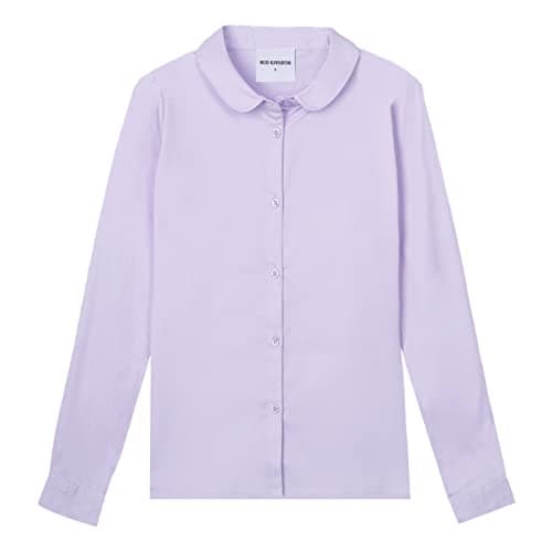 Mud Kingdom School Uniform Shirts for Little Girls with Peter Pan Collar Long Sleeve Solid Casual Spring Fall Purple 5T