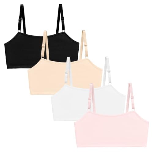 SIAEYINFY Girls Training Bra -4-8 PCS Girl Cotton Bra Crop Cami Training Bras for Girls with Adjustable Straps (US, Alpha, Large, Regular, 4Packs Style B)