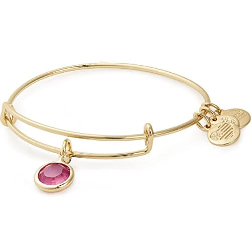 Alex and ANI Birthstones Expandable Bangle for Women, Rose Crystal Charm for October, Shiny Gold Finish, 2 to 3.5 in