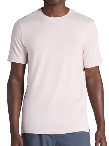 Gaiam Men’s Everyday Basic Crewneck Top, Standard Fit, Stretch Midweight Material, Crystal Pink, Large