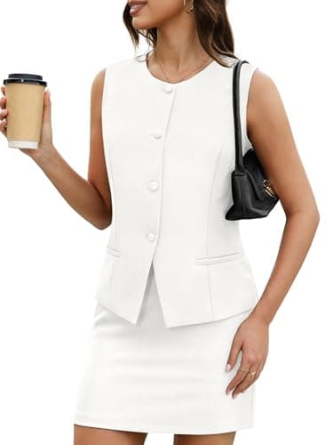 Casly Lamiit 2 Piece Blazer Sets for Women Summer Vest and Skirt White Suit Set Business Work Skorts Button Down Sleeveless Matching Clothing 2XL