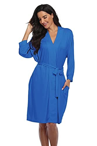 Super Shopping-zone Women's Plus Size Kimono Robes Short Lightweight Soft Robe Knit Bathrobe Sleepwear, Royal blue