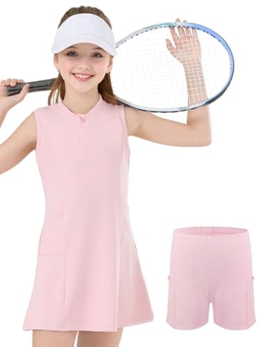 SPFAS Girls Tennis Dress with Shorts Pockets Sleeveless Athletic Dresses