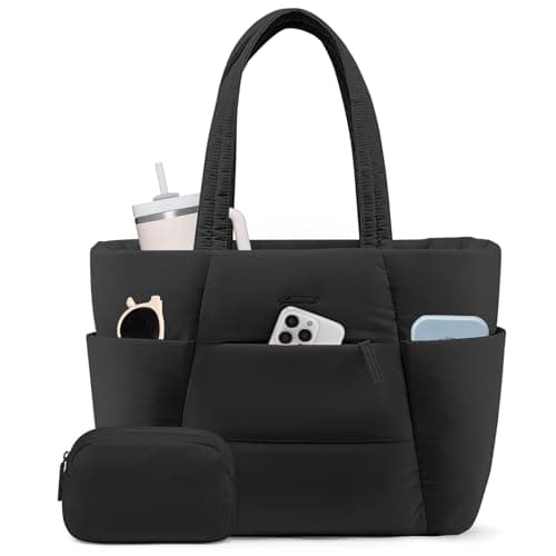 LOVEVOOK Puffer Tote Bag with 40oz Cup Holder Laptop Work Bag for Women