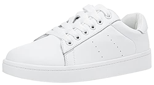 Vepose White Casual Leather Sneakers for Womens, Comfortable Walking Tennis Shoes, Non Slip Lace Up Daily Footwear for Office Travel School Work, Size 08 (8002L White 08)
