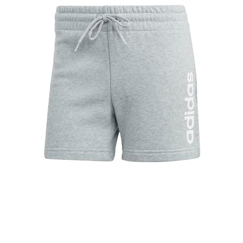 adidas Women's Essentials Linear French Terry Shorts, Medium Grey Heather, White, XX-Small, Petite